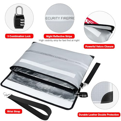 COLCASE Fireproof Document Bag 5200℉ Heat Insulated Waterproof Fireproof - style: 5200℉ Bag Silver
