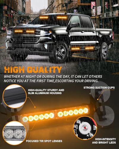 XRIDONSEN 2x 10.7 inch Amber Light Bar 24 LED Emergency Strobe Lights - color: Amber