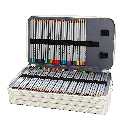 Canvas 300 Slots Pencil Case 4-Layer Zipped Holder w/Handle - color: Apricot Blossoms, size: 300