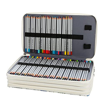 Canvas 300 Slots Pencil Case 4-Layer Zipped Holder w/Handle - color: Apricot Blossoms, size: 300