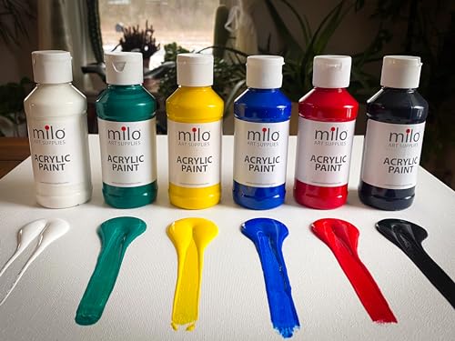 milo Acrylic Paint Set, 6 Primary Colors, 4 oz Bottles, Semi-Gloss - style: Primary Set 6 x 4 oz
