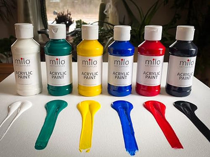 milo Acrylic Paint Set, 6 Primary Colors, 4 oz Bottles, Semi-Gloss - style: Primary Set 6 x 4 oz