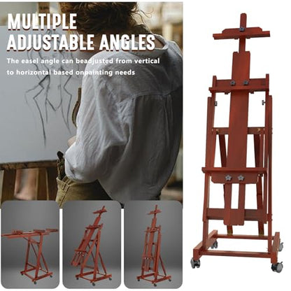 H-Frame Foldable Easel, Adjustable Height & Angle (Vertical to Horizontal), Removable Floor Art Easel for Adults, Holds Two Canvases Up to 77 Inches, Walnut Finish - color: Walnut