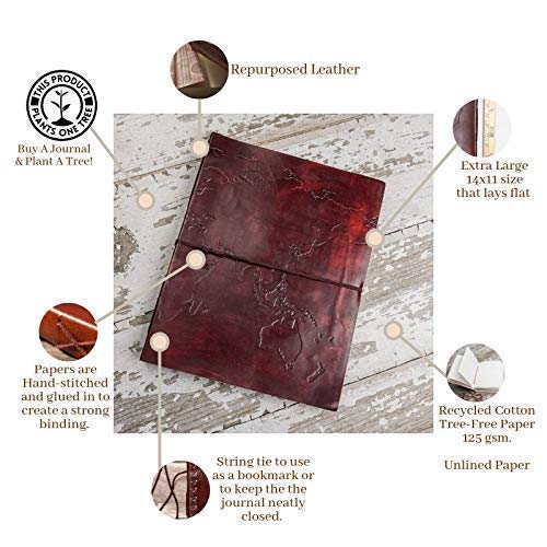 Soothi World Map Leather Handmade Antique Large Journal for Sketchbook for Travel 14''x11''