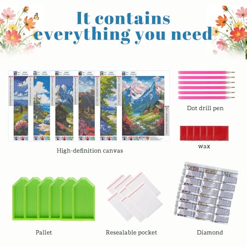 DOTSOPS 6 Pack Landscape Diamond Painting Kits for Adults Round Full Drill - color: Landscape B