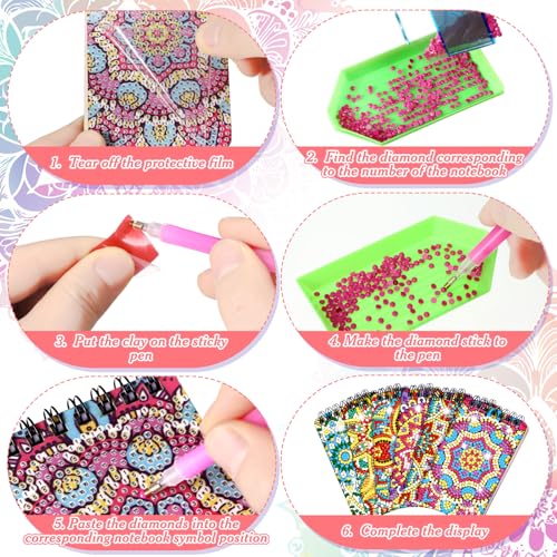 Fuyoooo 12 Pcs Mandala Diamond Art Notebook for Adults, 4.72 x 2.83 Inch - style: Mandala