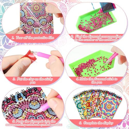 Fuyoooo 12 Pcs Mandala Diamond Art Notebook for Adults, 4.72 x 2.83 Inch - style: Mandala