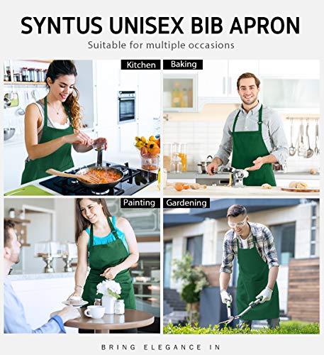 Syntus Apron for Men Women, Adjustable Cooking Kitchen Apron with 2 Pockets - color: Basic Green Dark, style: 2 Polyester