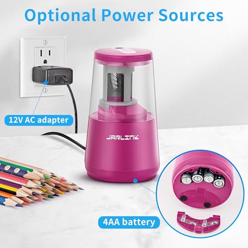 JARLINK Electric Pencil Sharpener, Heavy Duty Helical Blade, Auto Stop - color: Pink