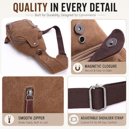 Canvas Sling Bag for Men Crossbody Chest Bag Casual Daypack Rucksack Small Crossbody Backpack with Adjustable Strap - color: Grey