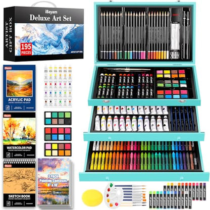 iBayam 195-Pack Deluxe Art Kit – Painting & Drawing Set for Adults - color: Teal