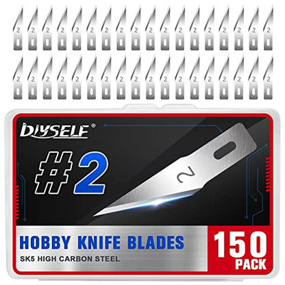 DIYSELF 150 PCS Exacto Knife Blades #2, SK5 Exacto Blades with Storage Case - size: #2