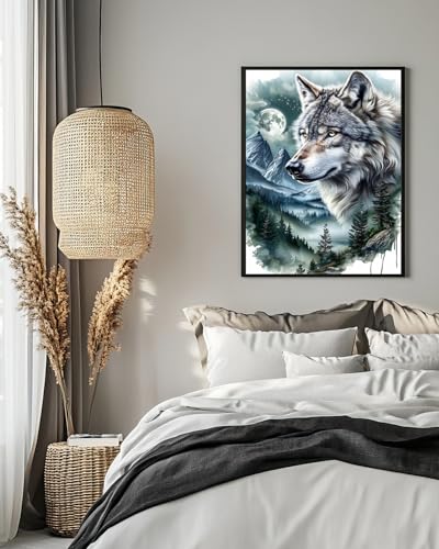 Wolf Diamond Art Kits for Adults, Animal Diamond Art for Beginners 12X16 In - color: Wolf 01