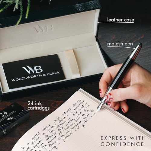 Wordsworth & Black Majesti Luxury Fountain Pen Set for Writing, Medium Nib - color: Black Chrome, style: Medium Nib