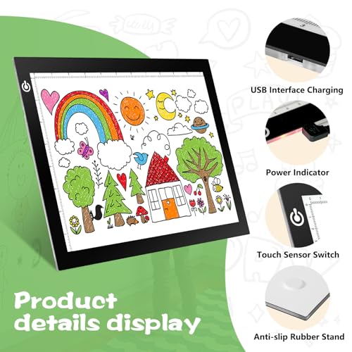 KIVOTAC 9x12 Inch LED Light Pad, Ultra-Thin USB Powered Bright Light up Box Adjustable Light Table for Drawing, Weeding Vinyl, Diamond Art, Sketching, Tracing and Animation - size: A4 USB Powered