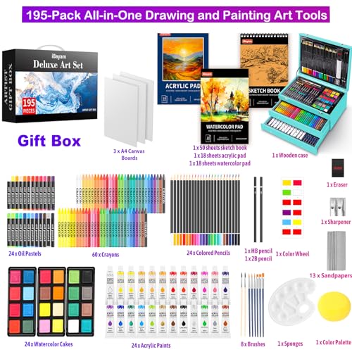 iBayam 195-Pack Deluxe Art Kit – Painting & Drawing Set for Adults - color: Teal