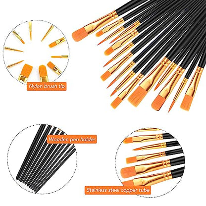 AROIC Acrylic Paint Brush Set, 2 Packs / 20 pcs Nylon Hair Brushes - size: 20pcs-blue