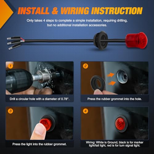 Nilight 3/4" Round Marker Light 10PCS Red LED 3 Connectors Brake Lights - color: 10pcs 3Pin Red