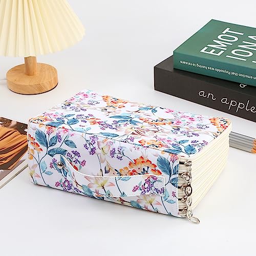 250 Slots Pencil Case 5-Layer Zipped Holder w/Handle - color: White + Flower, size: 250