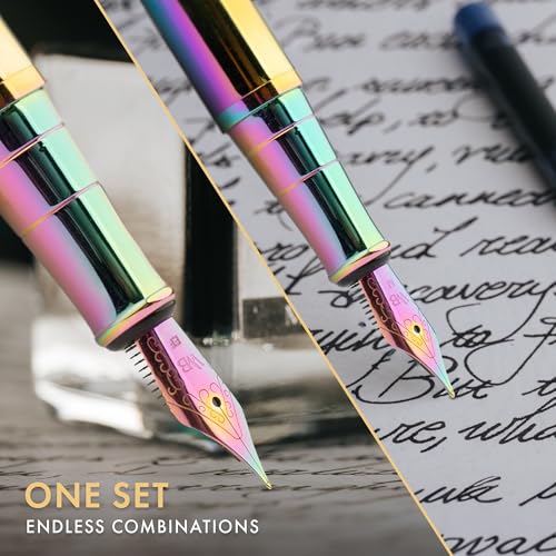 Wordsworth & Black Fountain Pen Gift Set, Medium & Extra Fine Nib, Rainbow - color: Rainbow
