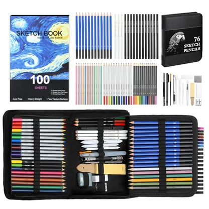 TMOL 76 Pack Art Supplies Sketching Kit, 100 Sheets 3-Color Sketchbook