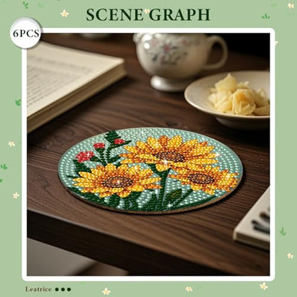 Leatrice 6 PCS Diamond Art Coasters Small Diamond Painting Kits for Adults - color: BB flower b