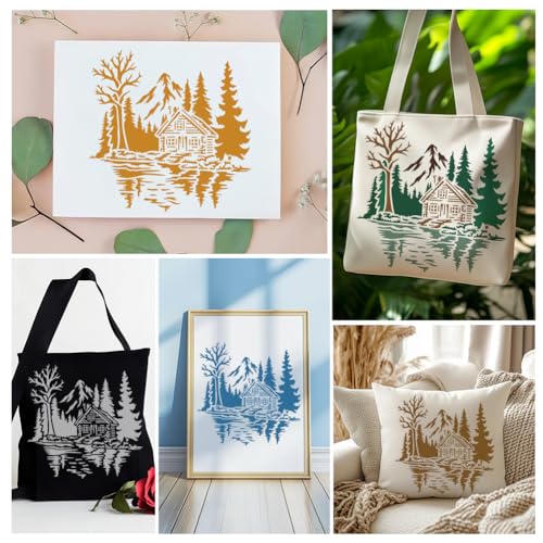 Cabin Tree Stencil, Forest Reusable Painting Template - style: Forest