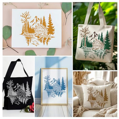 Cabin Tree Stencil, Forest Reusable Painting Template - style: Forest