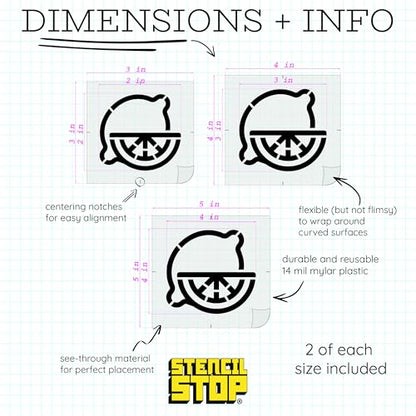 Stencil Stop Lemon Stencil - Reusable for DIY Projects, Painting, Drawing, Crafts - 14 Mil Mylar Plastic (Lemon - 6 Pack (2", 3", and 4", 2 Each)) - size: Lemon - 6 pack (2", 3", and 4", 2 each)