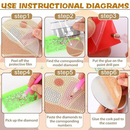 UPINS 8Pcs Boho Diamond Art Painting Coasters for Drinks - color: Bohemia Brown White