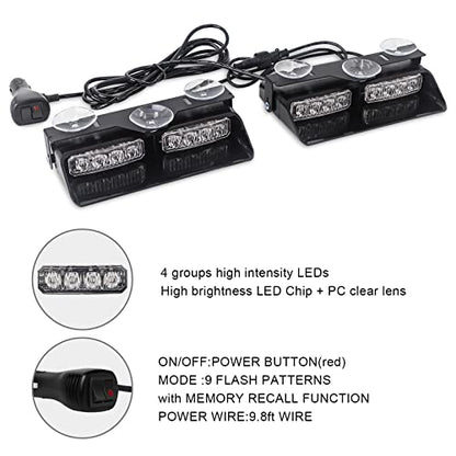 XRIDONSEN 2 in 1 Dash Strobe Lights White 16 LED Windshield Lights - color: White