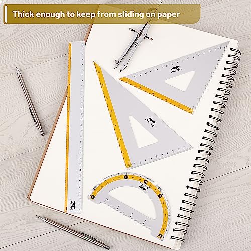 Mr. Pen- Metal Geometry Kit, 4 Pack, 45° & 30°/60° Set Squares - color: Yellow Stripes