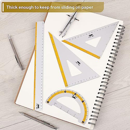 Mr. Pen- Metal Geometry Kit, 4 Pack, 45° & 30°/60° Set Squares - color: Yellow Stripes