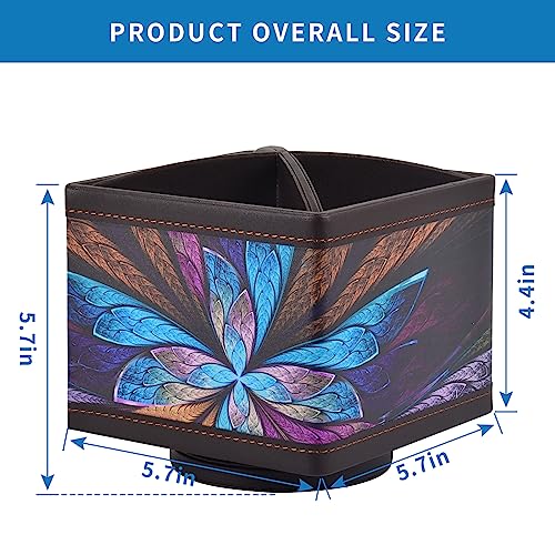 Square Leather 360°Rotatable Pencil Holders,Remote Control Holder,Spinning Bedside TV Remote Caddy,Desktop Organizer for Pen,Media Controller,Phone,Glasses,Office Supplies Storage Box(Blue)