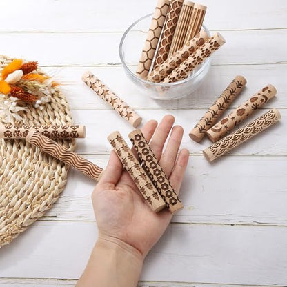 HARFINGTON Wood Clay Roller 4" Grass Pattern Rolling Pins Wood Rollers Pottery Tools Wood Grain Texture Rollers for Clay Baking Dough Playdough DIY - style: Grass