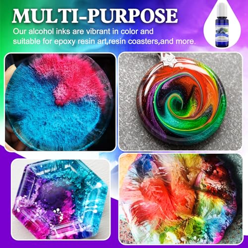 Alcohol Ink Set - 24 Vibrant Colors for Resin Art, Petri Dish Making