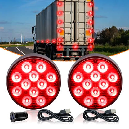 2PCS Magnetic Red Beacon Strobe Lights for Trucks Vehicles Trailer - color: Red-Round Shape