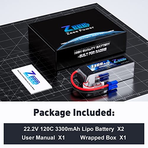 Zeee 6S Lipo Battery 3300mAh 22.2V 120C with EC5 Connector (2 Pack)