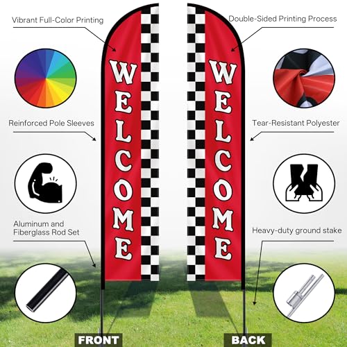 MASTERCANOPY 15FT Tall Welcome Feather Flag Pole Kit Red - color: WELCOME, size: 15FT