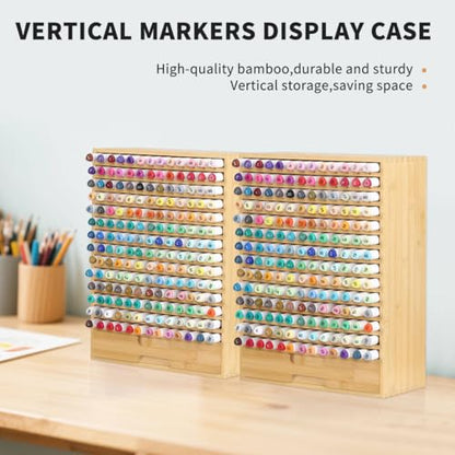 AUTOARK Natural Bamboo Marker Organizer with Drawer, AHK-065 - size: 182 Markers