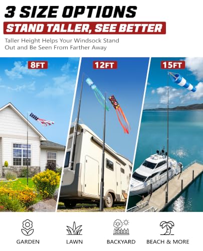 Telescoping Windsock Pole 8 FT with Ground Stake Kit - size: 8 feet- With Ground Stake