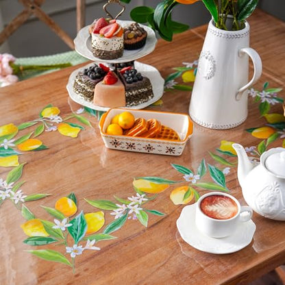 ARTABLE Clear Vinyl Tablecloth Lemon Floral Print Wipeable 52 x 70 Inch - color: Lemon, size: 70" x 52" (Rectangular)