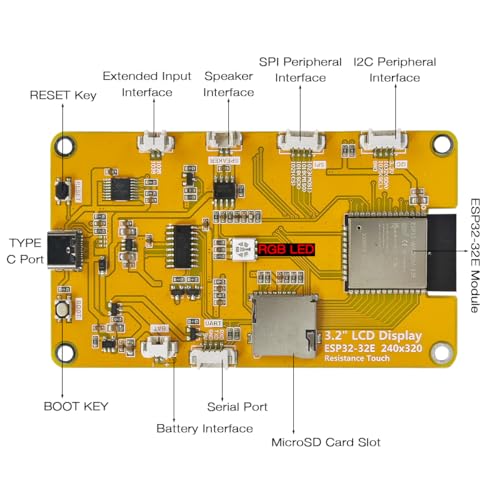 Hosyond 3.2'' ESP32 LCD Display Resistive Touchscreen with WiFi+BT, ST7789P3 Driver 240x320 TFT SPI Screen Module for Arduino - size: 3.2"