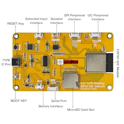 Hosyond 3.2'' ESP32 LCD Display Resistive Touchscreen with WiFi+BT, ST7789P3 Driver 240x320 TFT SPI Screen Module for Arduino - size: 3.2"