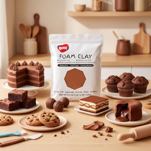 BOHS Foam Clay, Chocolate Brown Air Dry Modeling Clay, 1.1 lb - color: Chocolate, size: 500 g