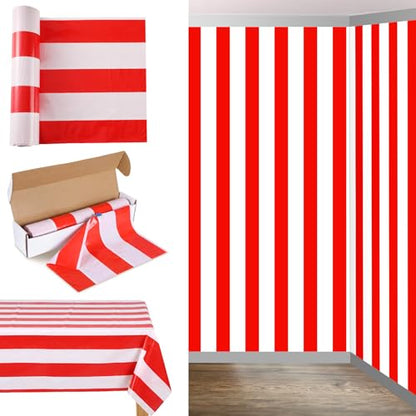 Oudain 54 Inch x 100 ft Red and White Striped Tablecloth Roll Cutter Box - style: Red and White