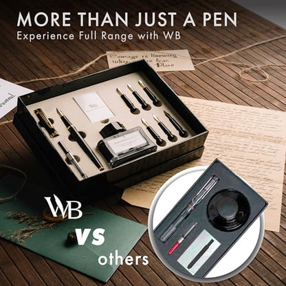 Wordsworth & Black Luxury Calligraphy Pen Set for Writing, 6 Nibs, Black - color: Black Gold