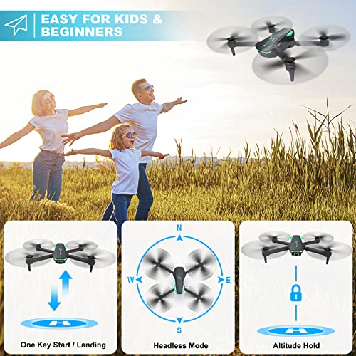 Drone with 1080P Camera for Beginners and Adults, Foldable Remote Control Quadcopter with Voice Control, Gestures Selfie, Altitude Hold, One Key Start, 3D Flips, 2 Batteries, Toy for Beginners - color: Green