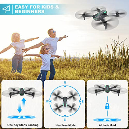 Drone with 1080P Camera for Beginners and Adults, Foldable Remote Control Quadcopter with Voice Control, Gestures Selfie, Altitude Hold, One Key Start, 3D Flips, 2 Batteries, Toy for Beginners - color: Green