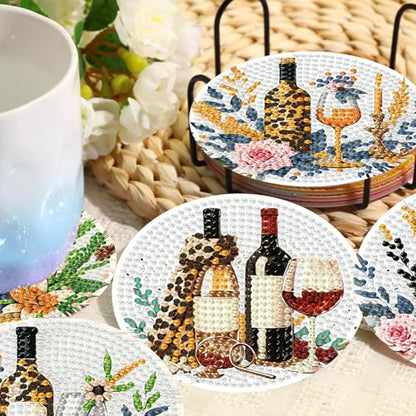 8 Pcs Wine Glass Diamond Art Coasters Kit 4X4 Inch - color: Wine Glass